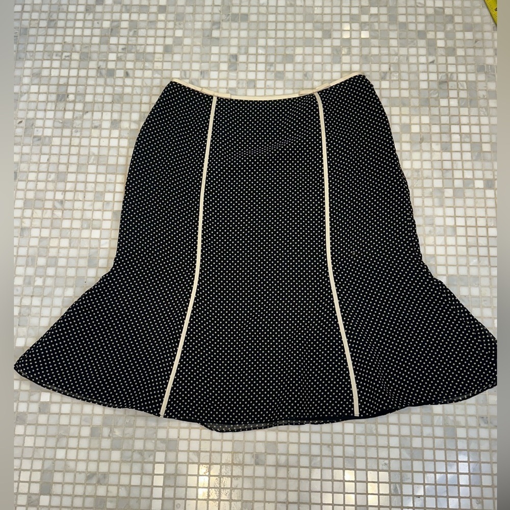 Ann Taylor Black and White Polka Dot Silk Trumpet Skirt